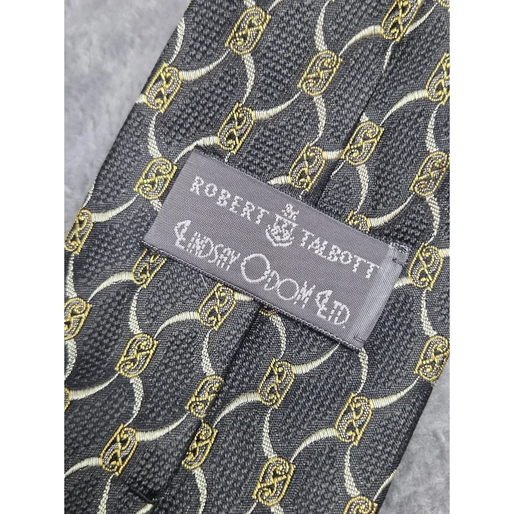 Robert Talbott Best of Class Men's Tie   100%‎ Silk Black Gold Geometric Hand